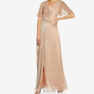 Adrianna Papell Metallic Mesh Draped Gown In Rose Gold